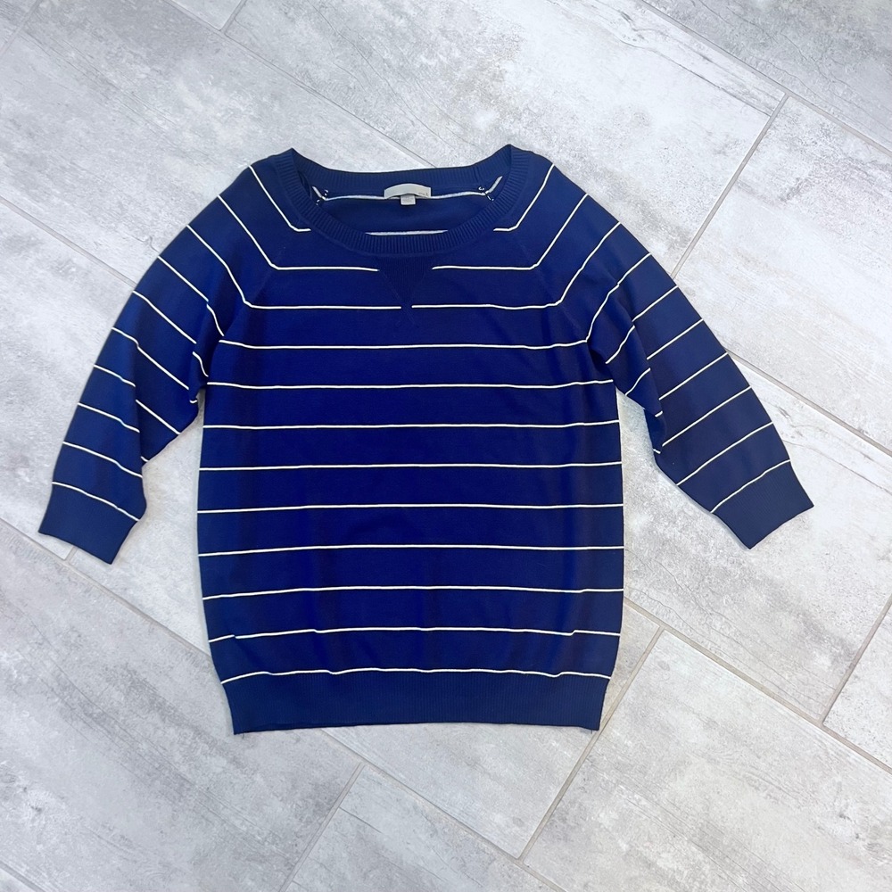 One A Striped Knit‎ Sweater Women's XL Blue White Cotton Blend Casual